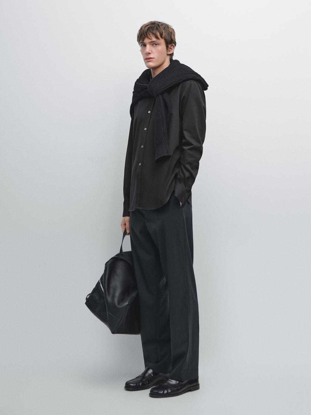 Regular fit cotton blend shirt