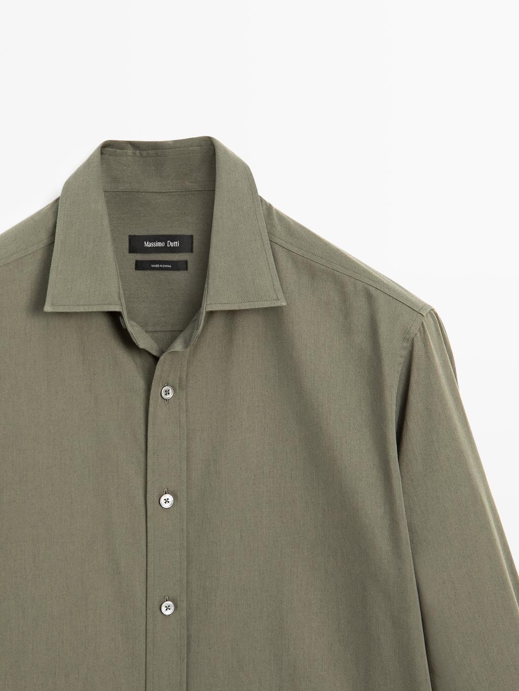 Regular fit cotton blend shirt