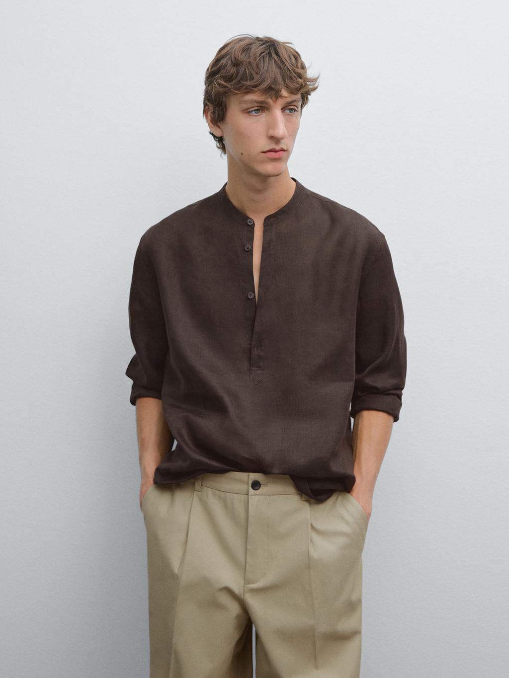 Regular fit shirt with stand collar
