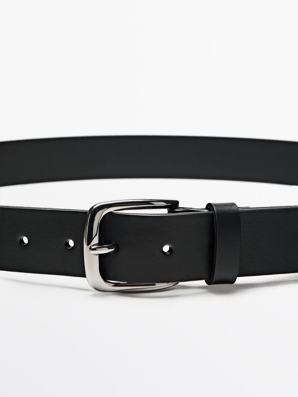 Soft nappa leather belt with nickel grey buckle