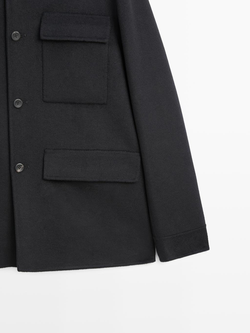 Double wool blend jacket with stand collar