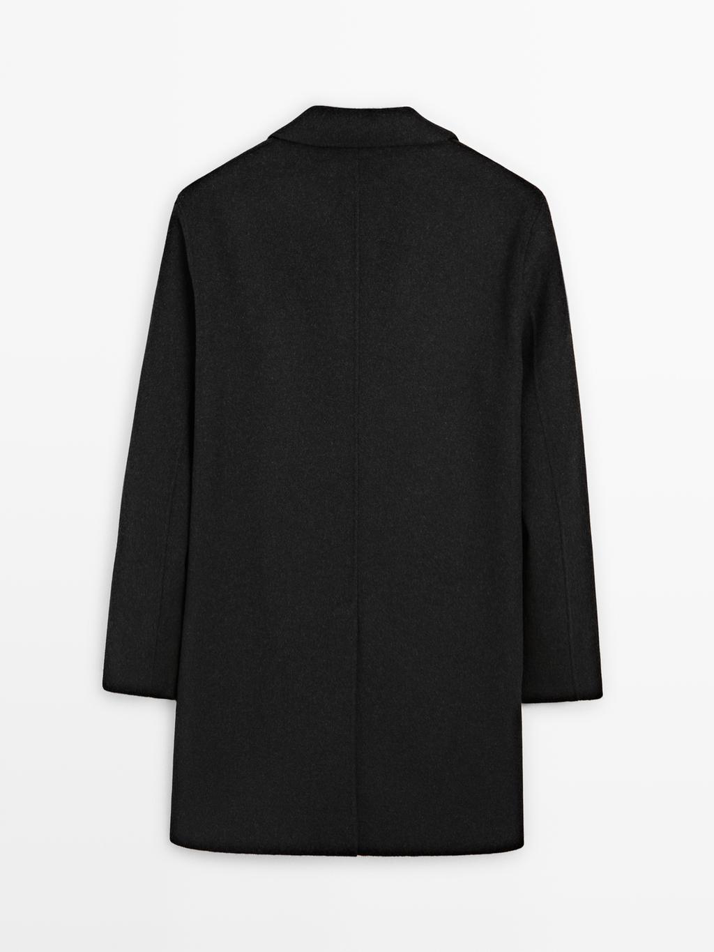 Long double wool blend coat with lapel