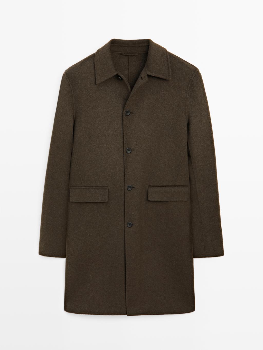Long double wool blend coat