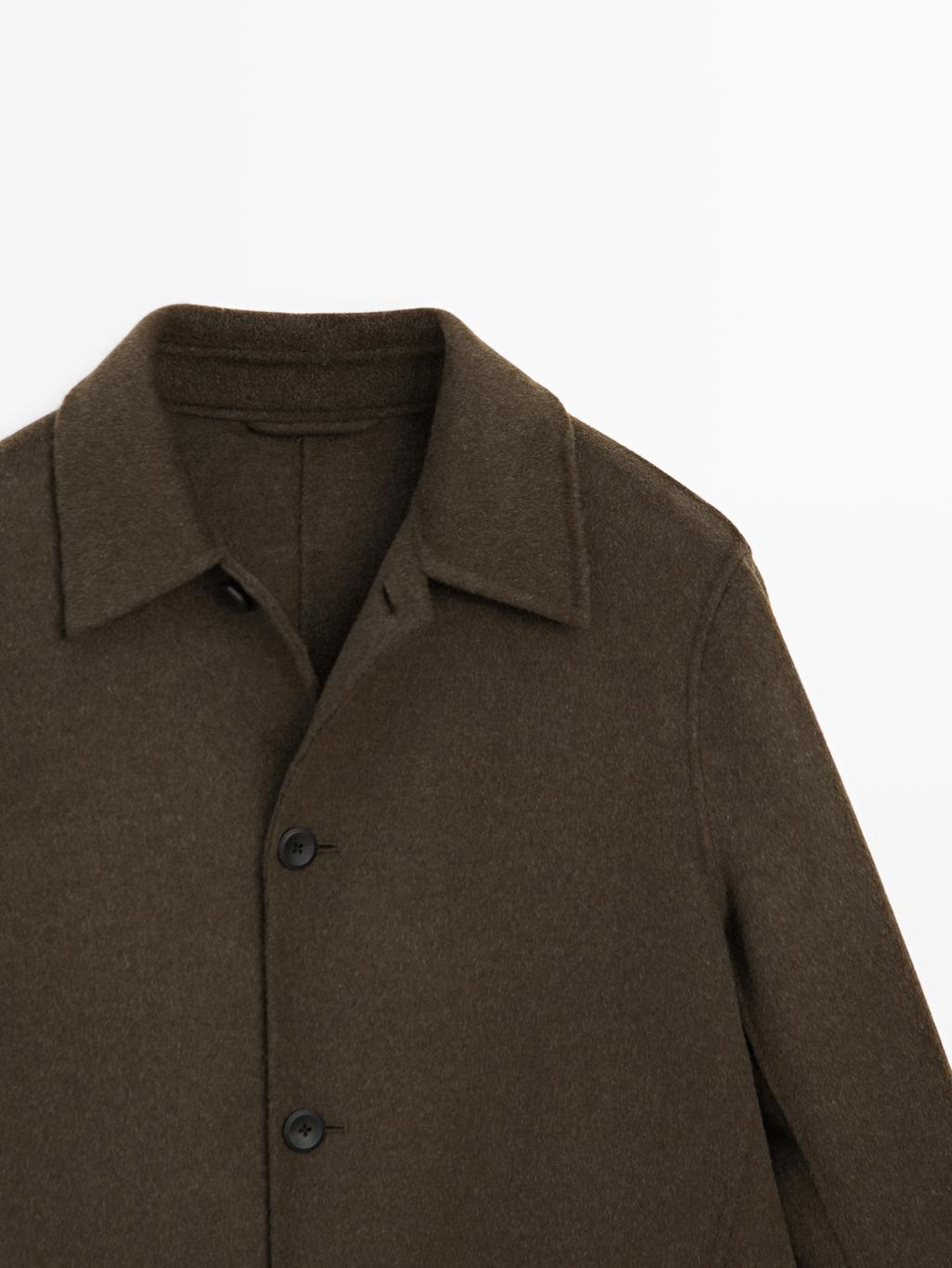 Long double wool blend coat