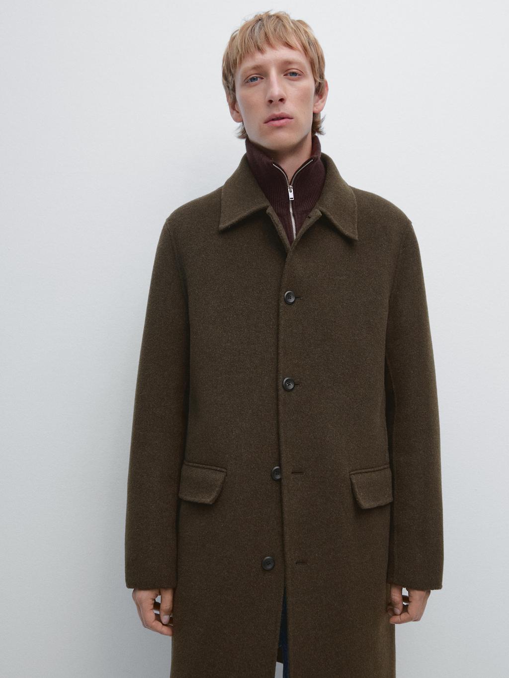 Long double wool blend coat