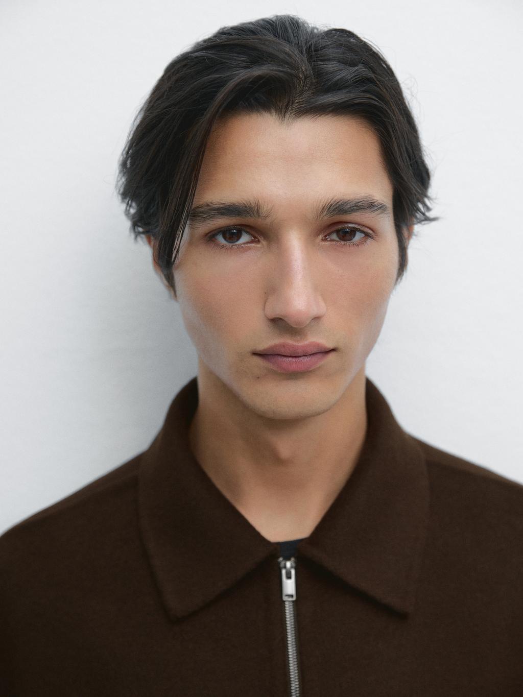 Double wool blend jacket with zip detail