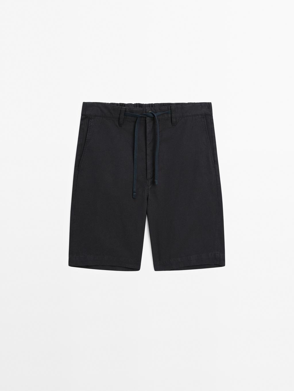 Cotton blend semi-jogger Bermuda shorts