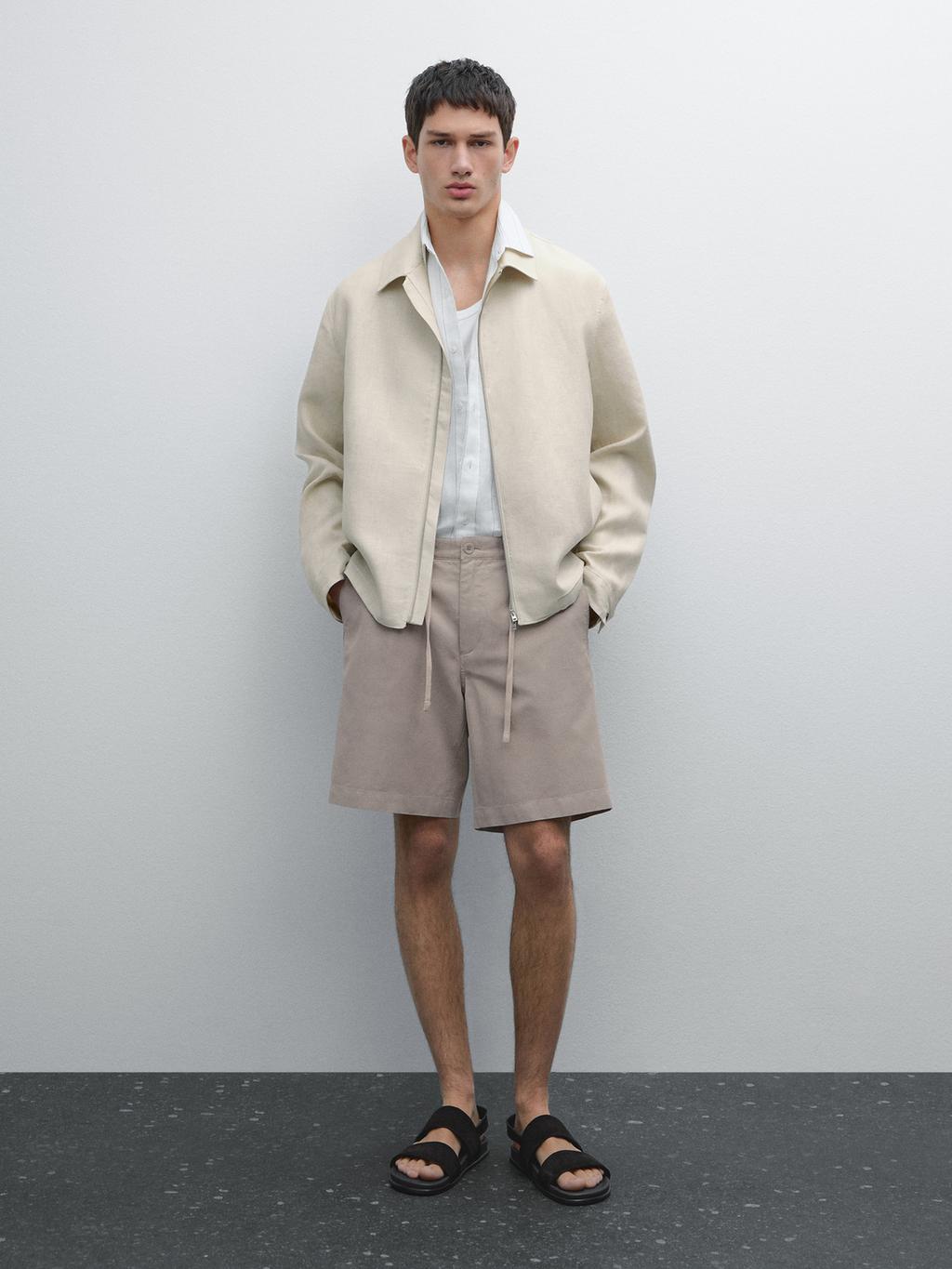 Cotton blend semi-jogger Bermuda shorts