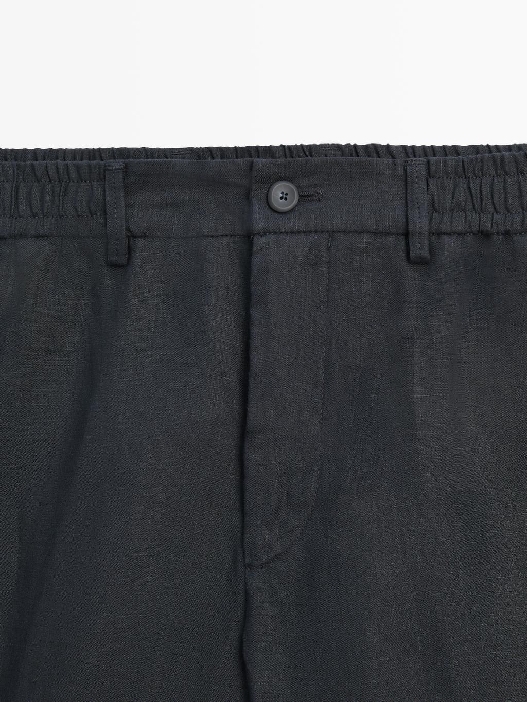 100% linen semi-jogger fit Bermuda shorts