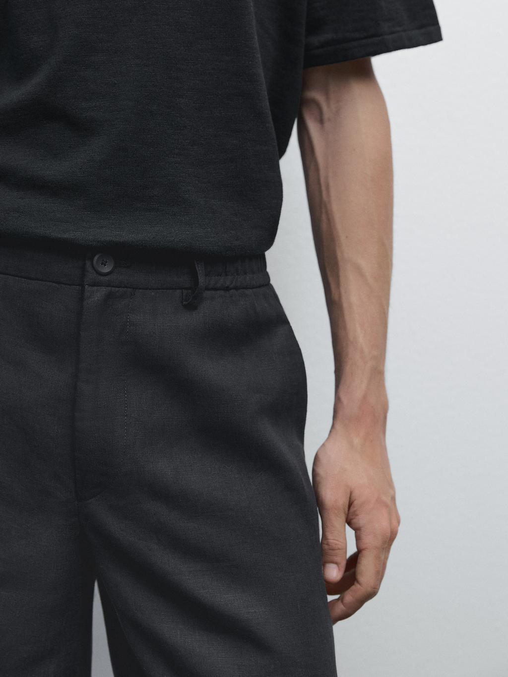 100% linen semi-jogger fit Bermuda shorts