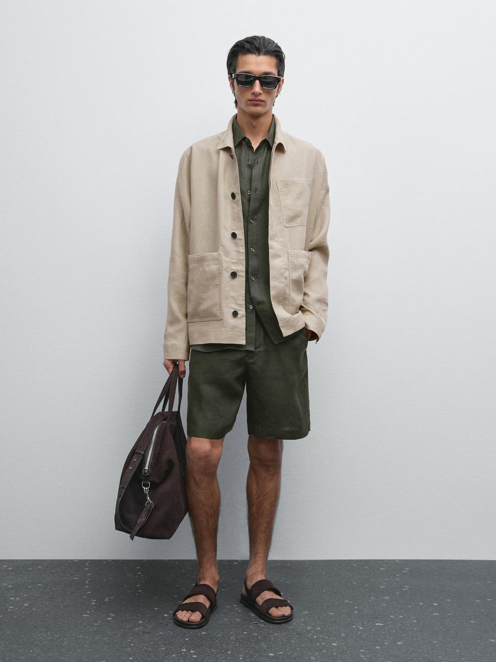 100% linen semi-jogger fit Bermuda shorts