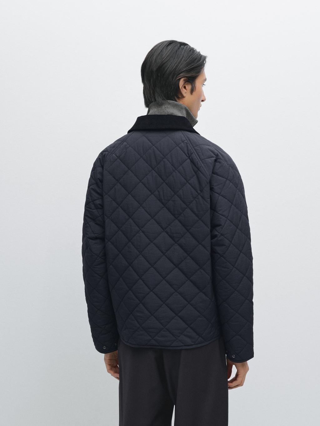 Quilted jacket with corduroy collar