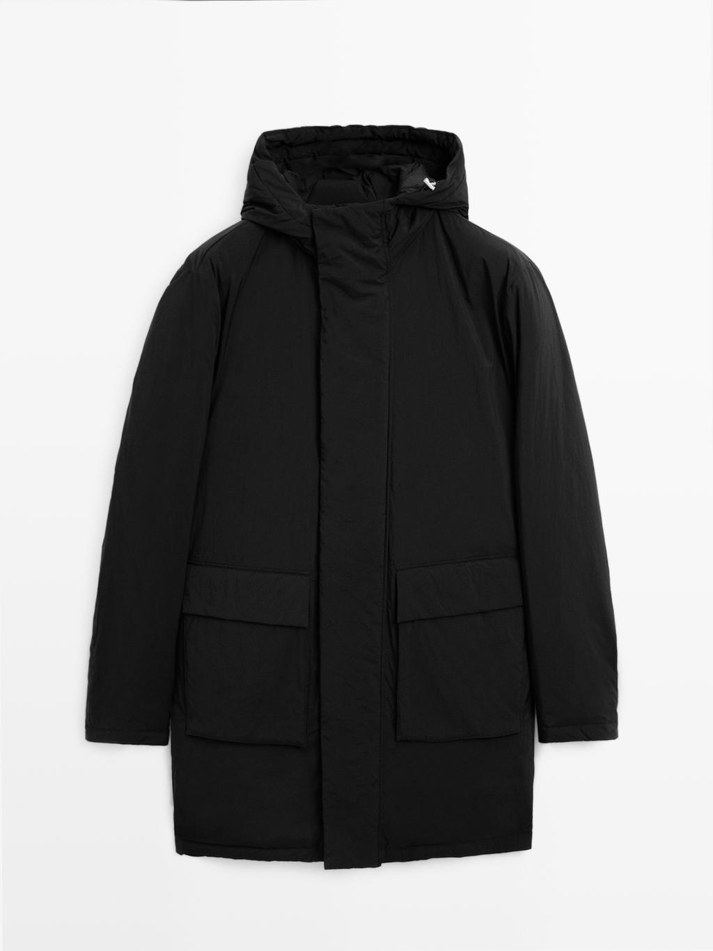 Water-repellent padded parka with hood