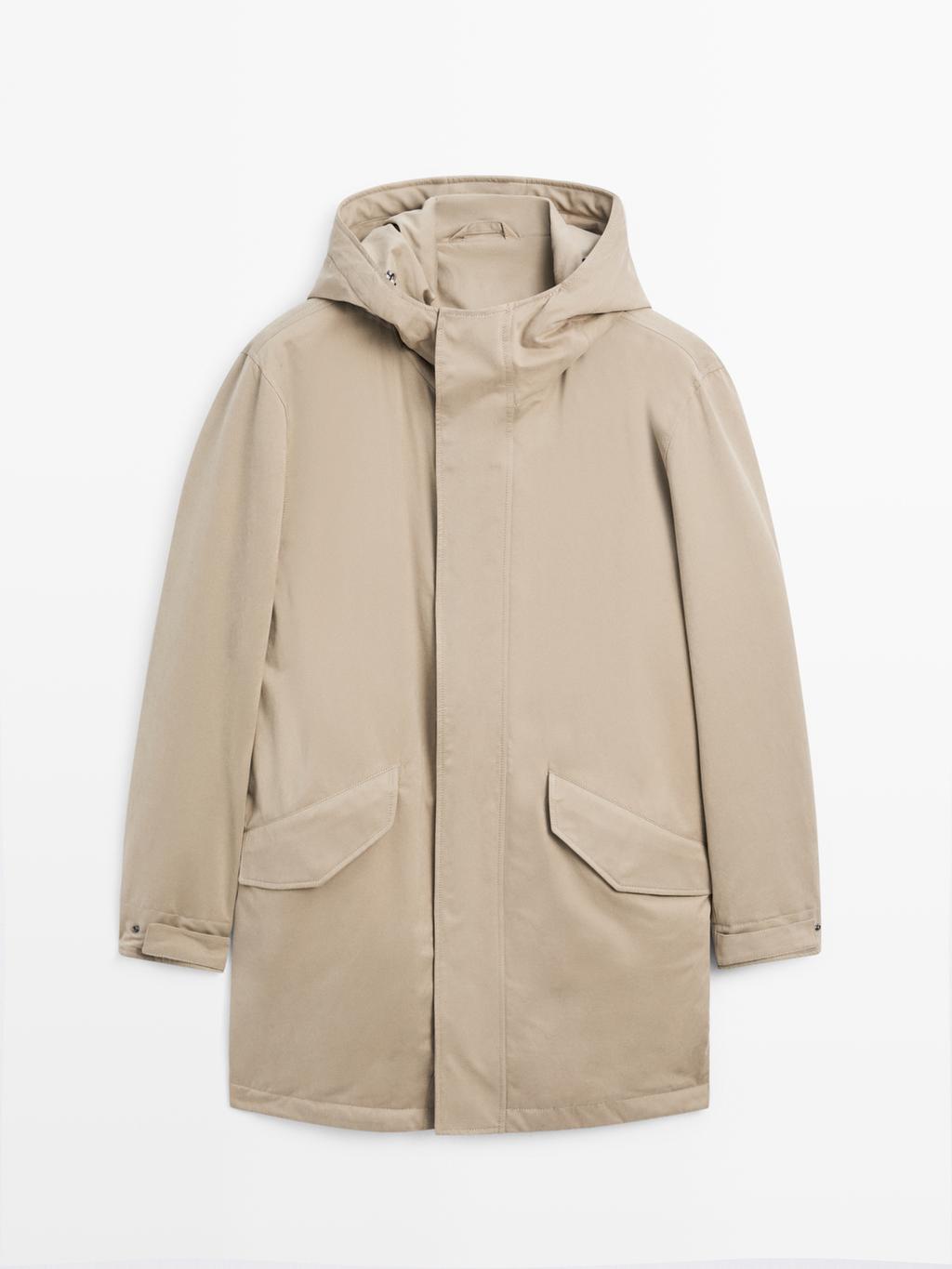 Parka made of water-repellent peach-effect fabric