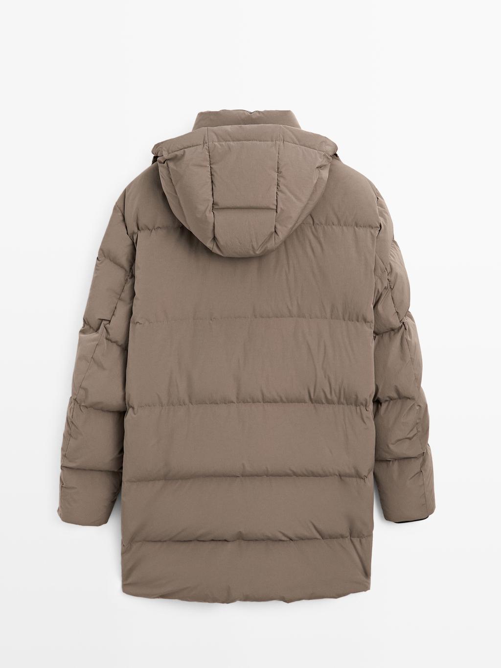 Long water-repellent down puffer jacket