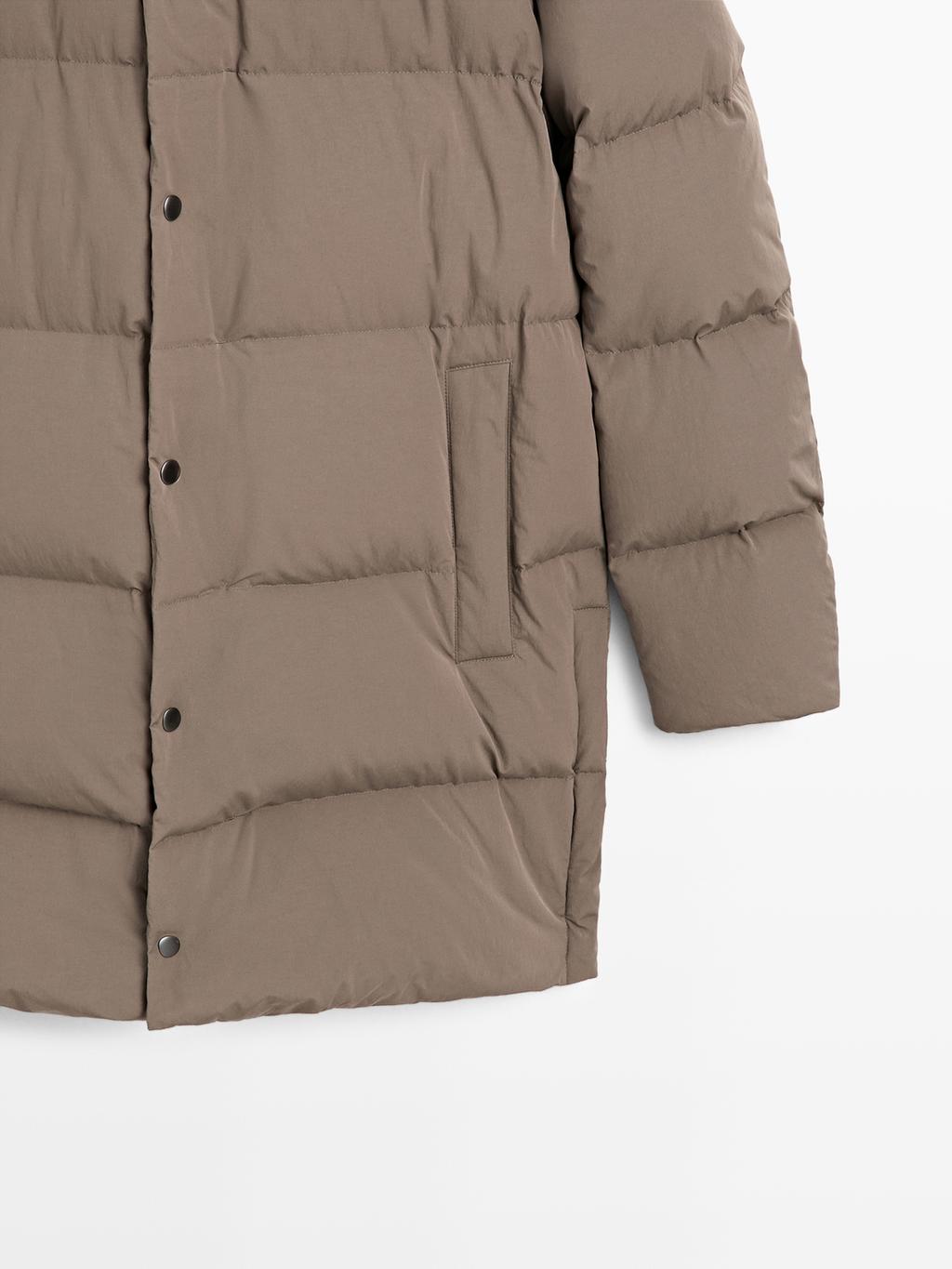 Long water-repellent down puffer jacket
