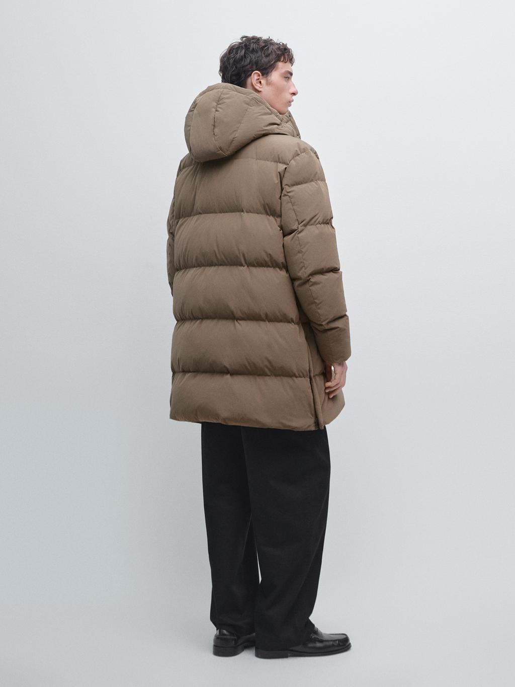 Long water-repellent down puffer jacket