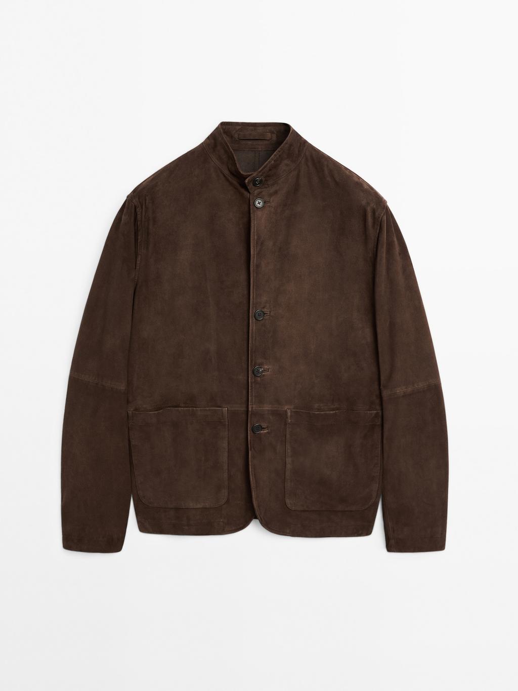 Suede leather stand collar jacket
