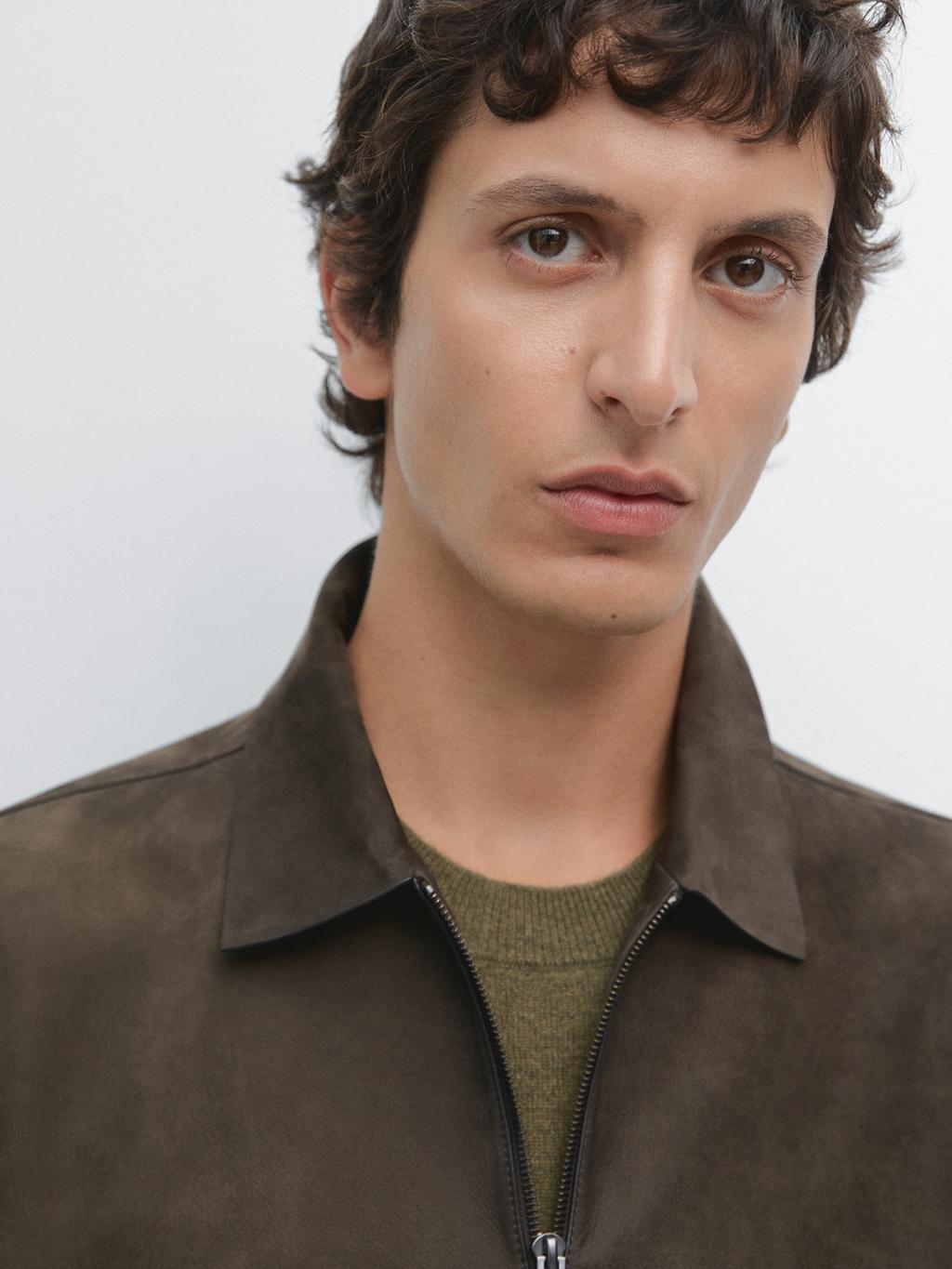 Nappa leather zip-up jacket