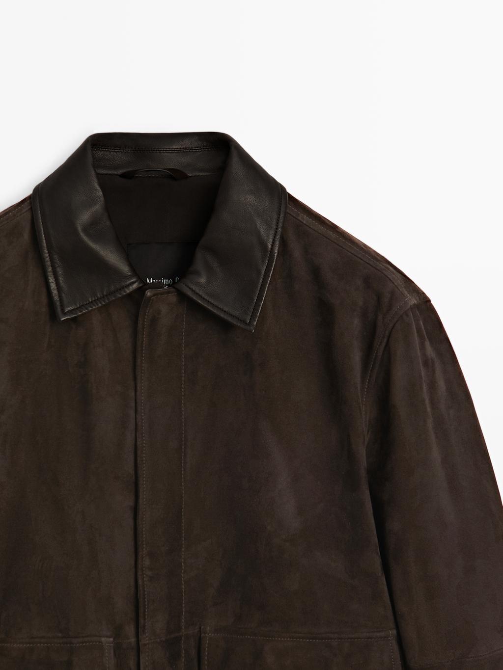 Suede leather jacket with collar detail
