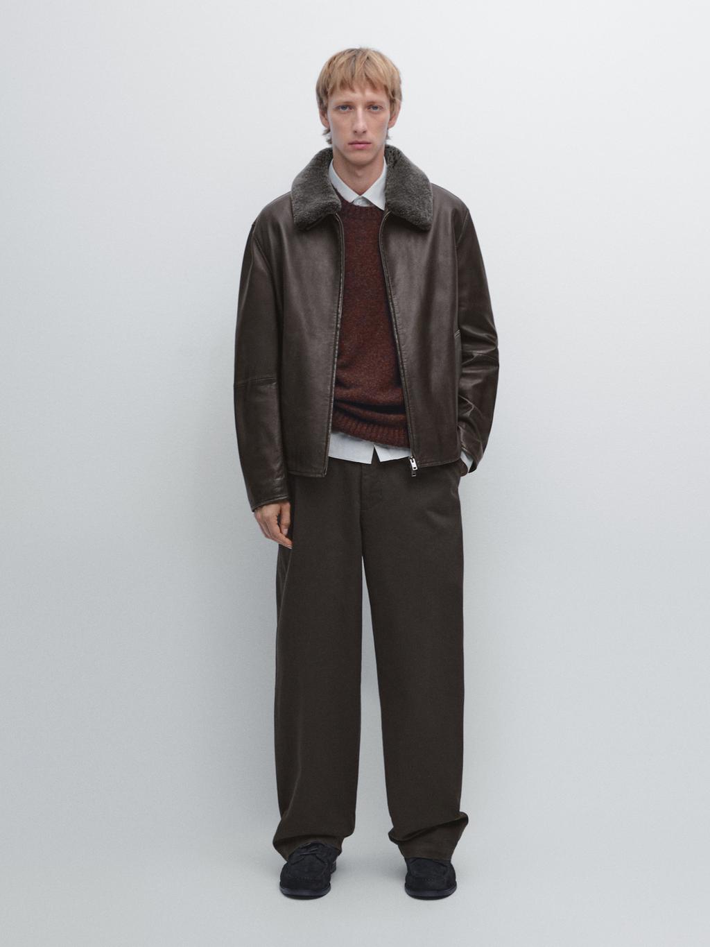 Nappa leather jacket with lambskin collar