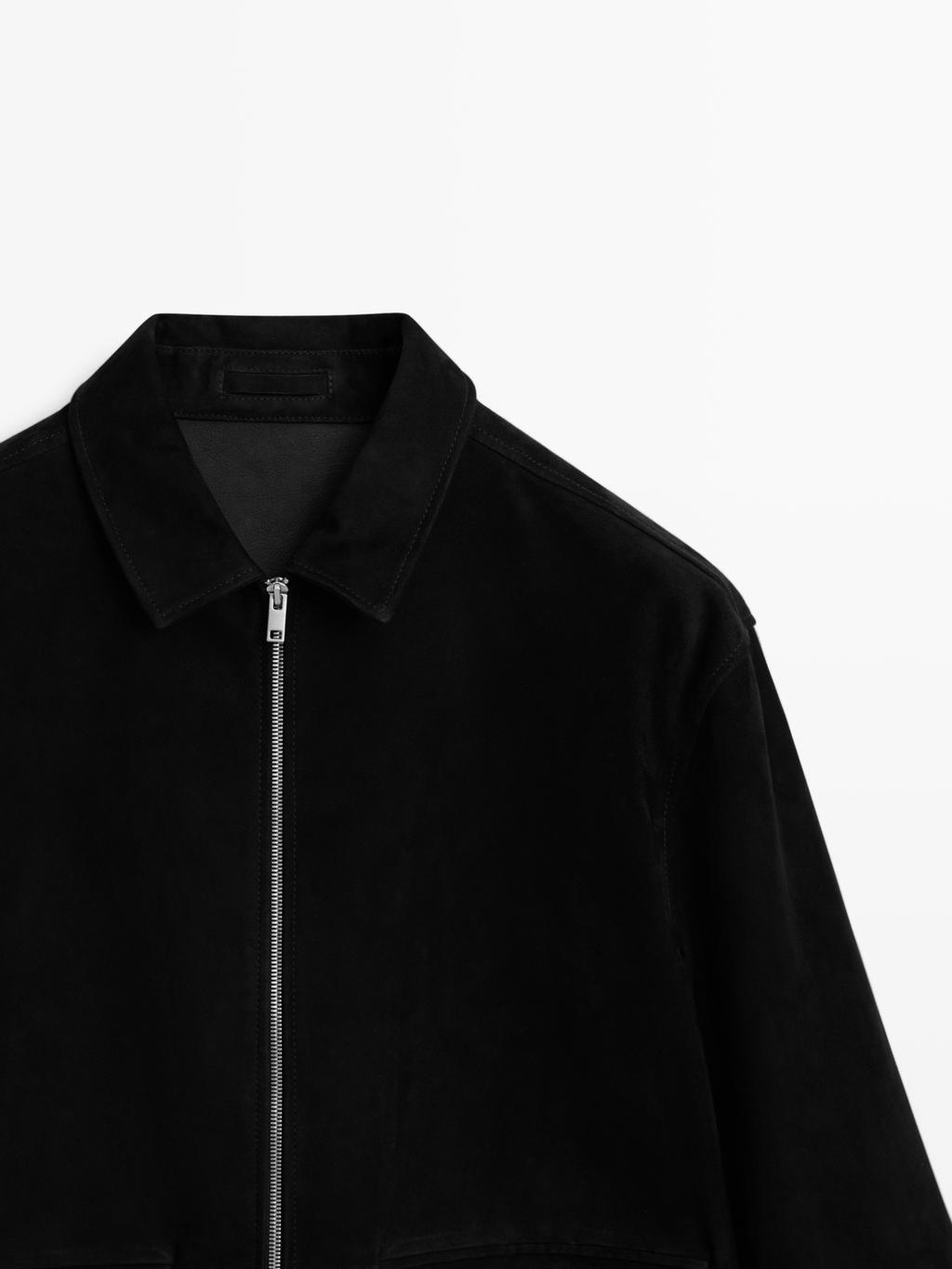 Suede leather zip-up jacket