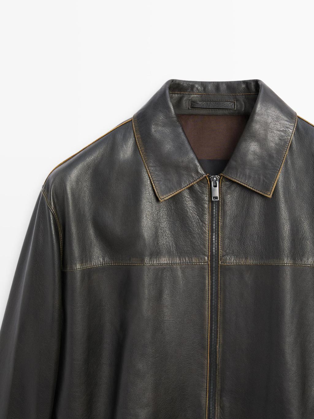 Distressed effect leather jacket