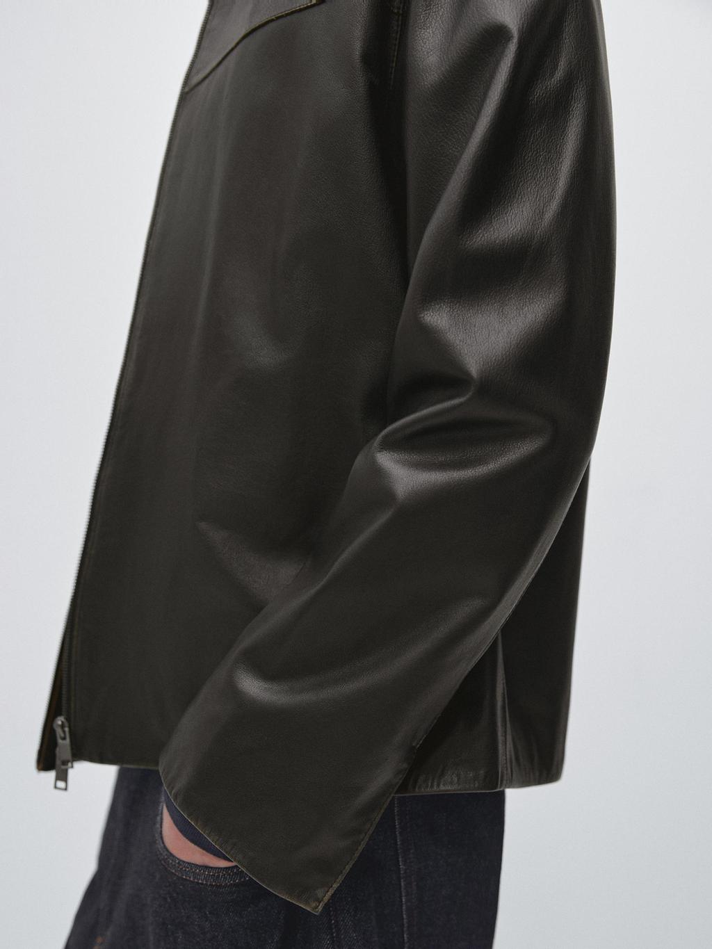 Distressed effect leather jacket