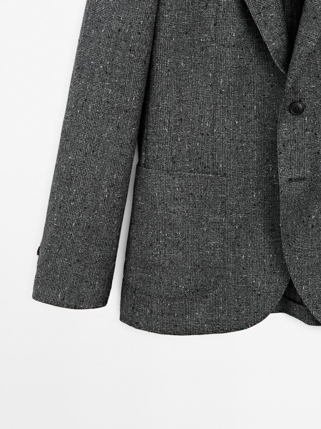 Textured check wool blend blazer