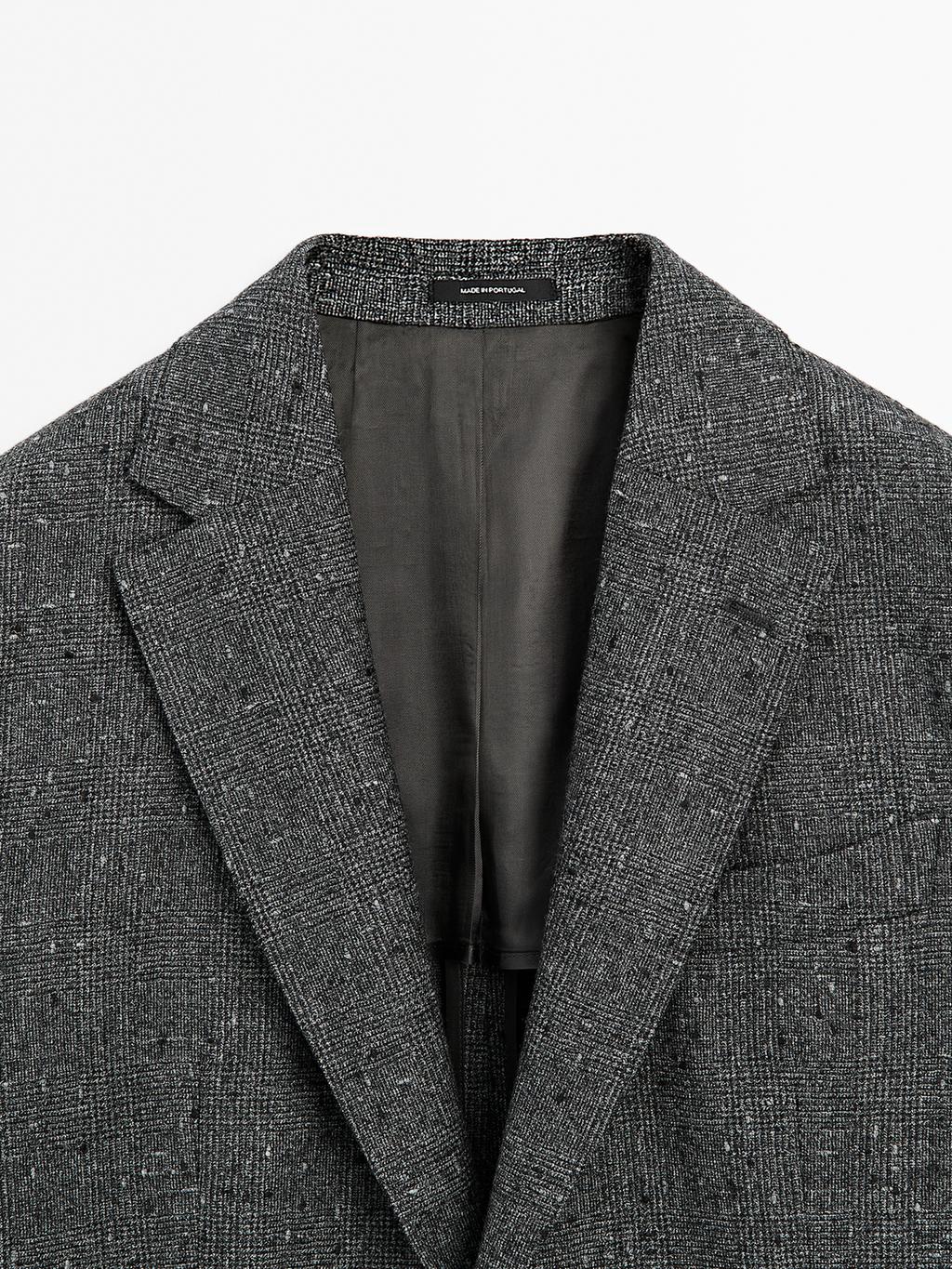 Textured check wool blend blazer