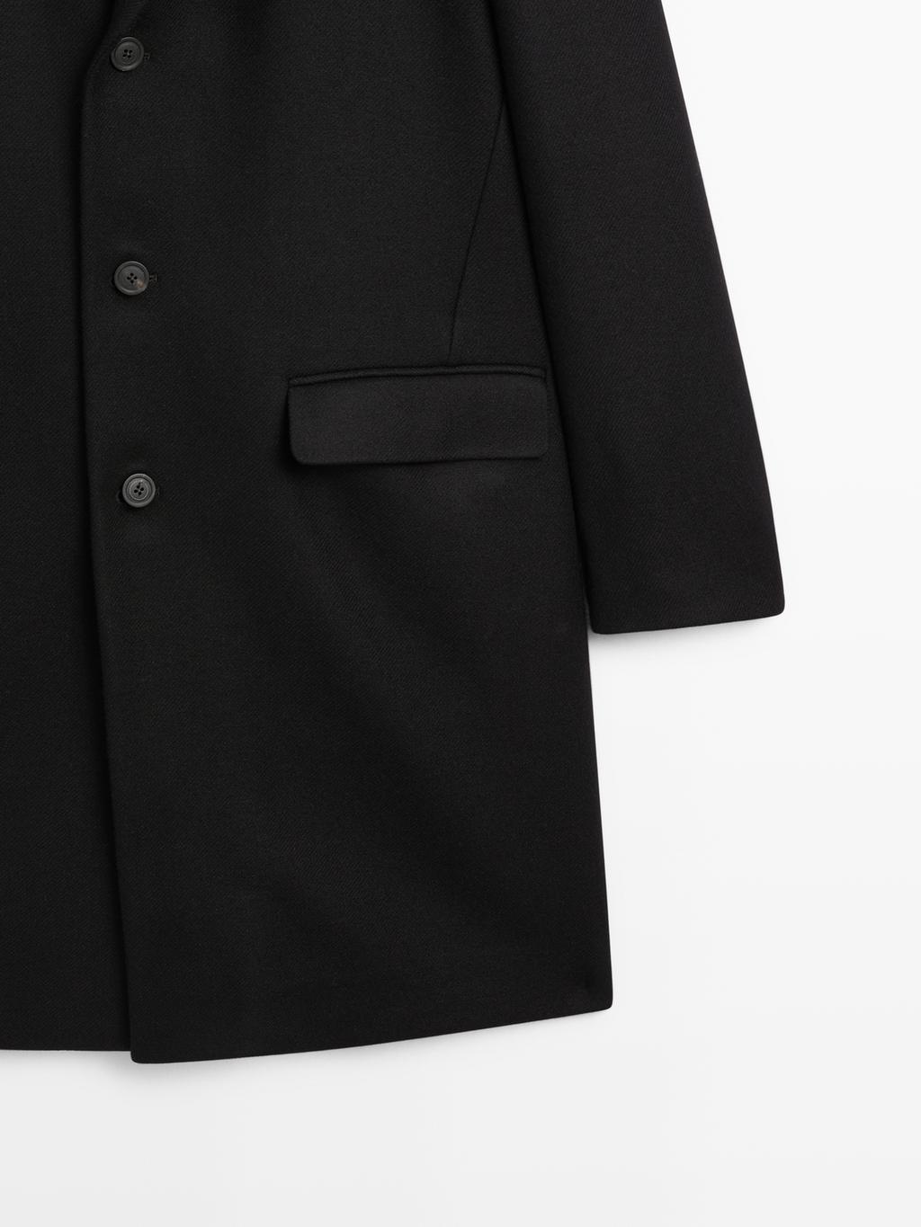 Wool blend long coat with lapel collar