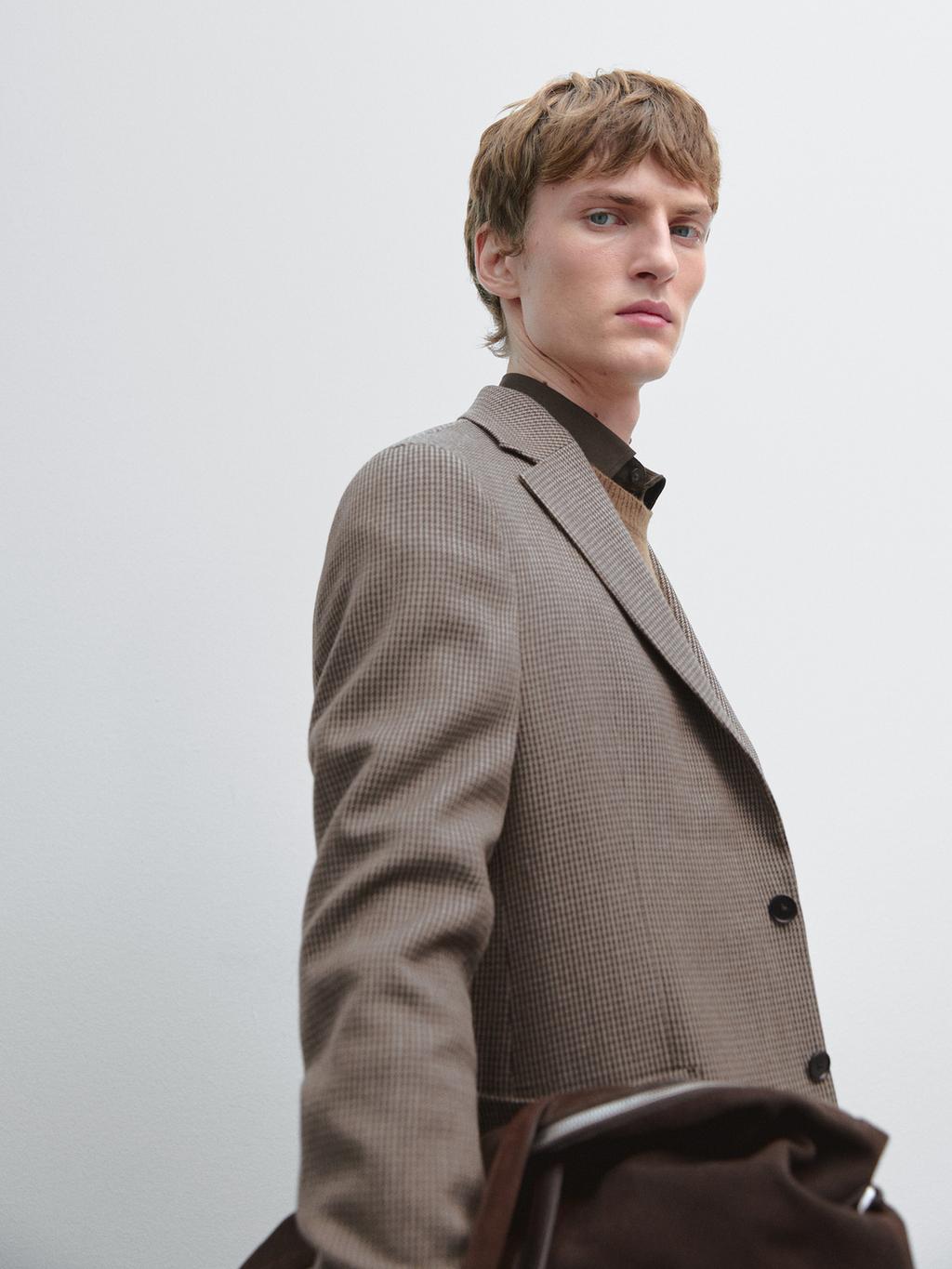 Wool blend houndstooth blazer