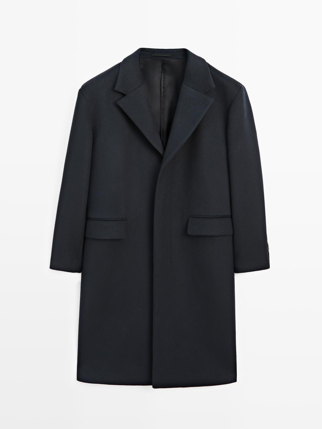 Long wool blend coat with lapel - LIMITED
