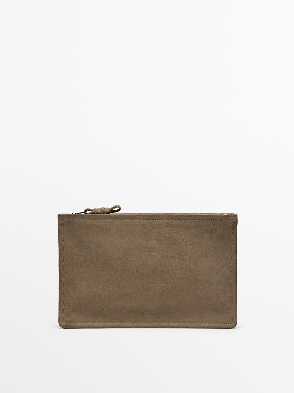 Small split suede leather pouch bag with knot