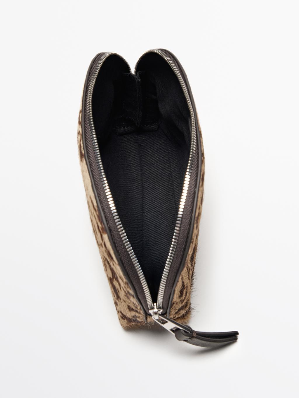 Hair on leather mini animal print toiletry bag