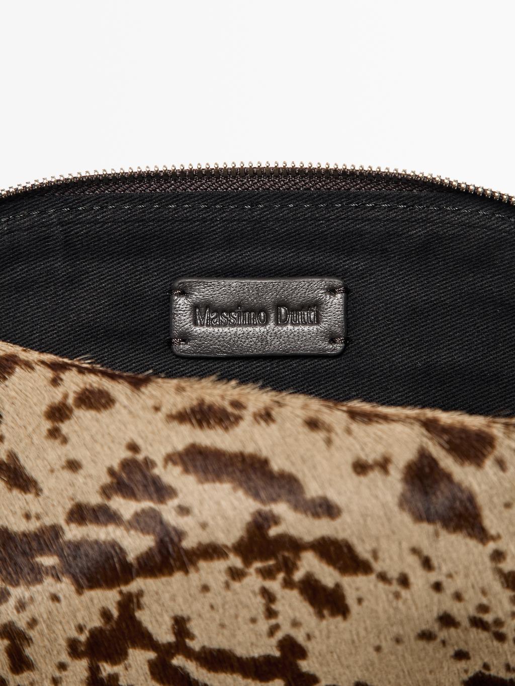 Hair on leather mini animal print toiletry bag