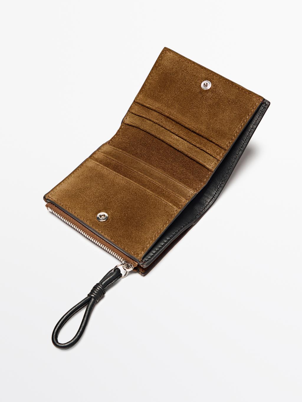 Split suede wallet with charm detail