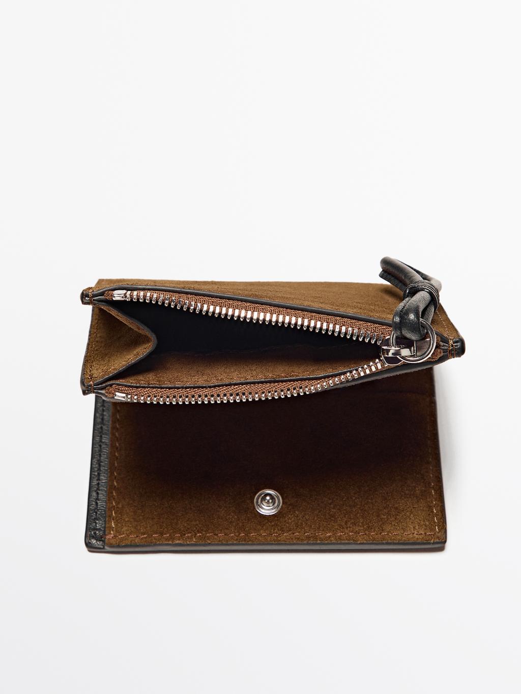 Split suede wallet with charm detail