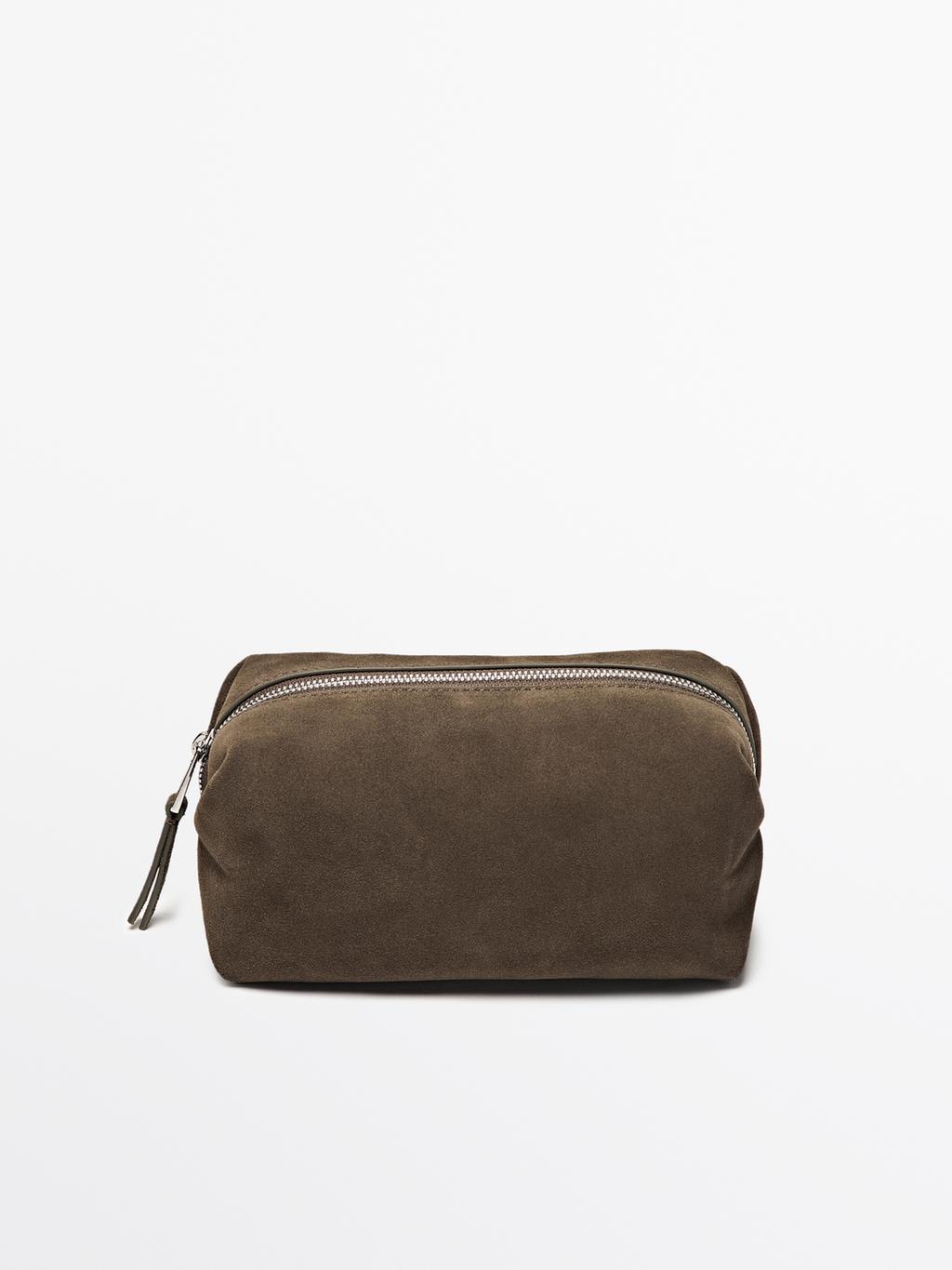 Split leather toiletry bag