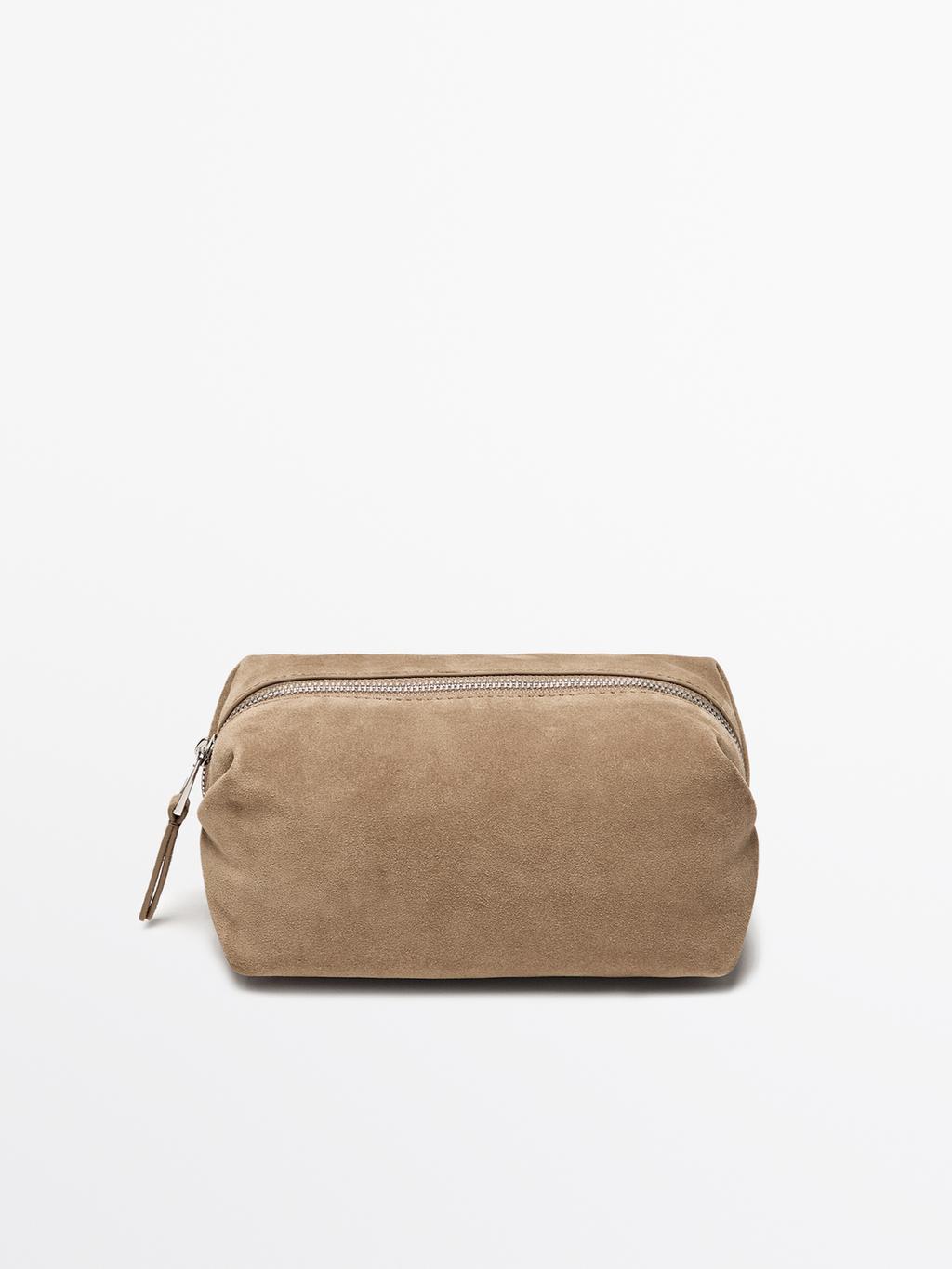 Split leather toiletry bag