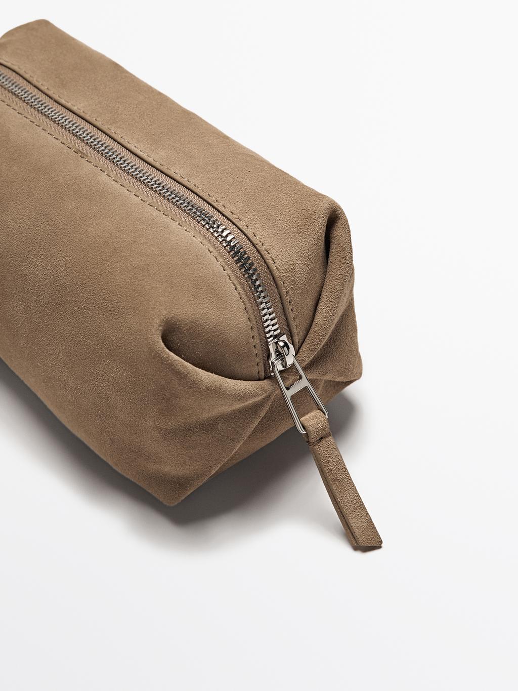 Split leather toiletry bag