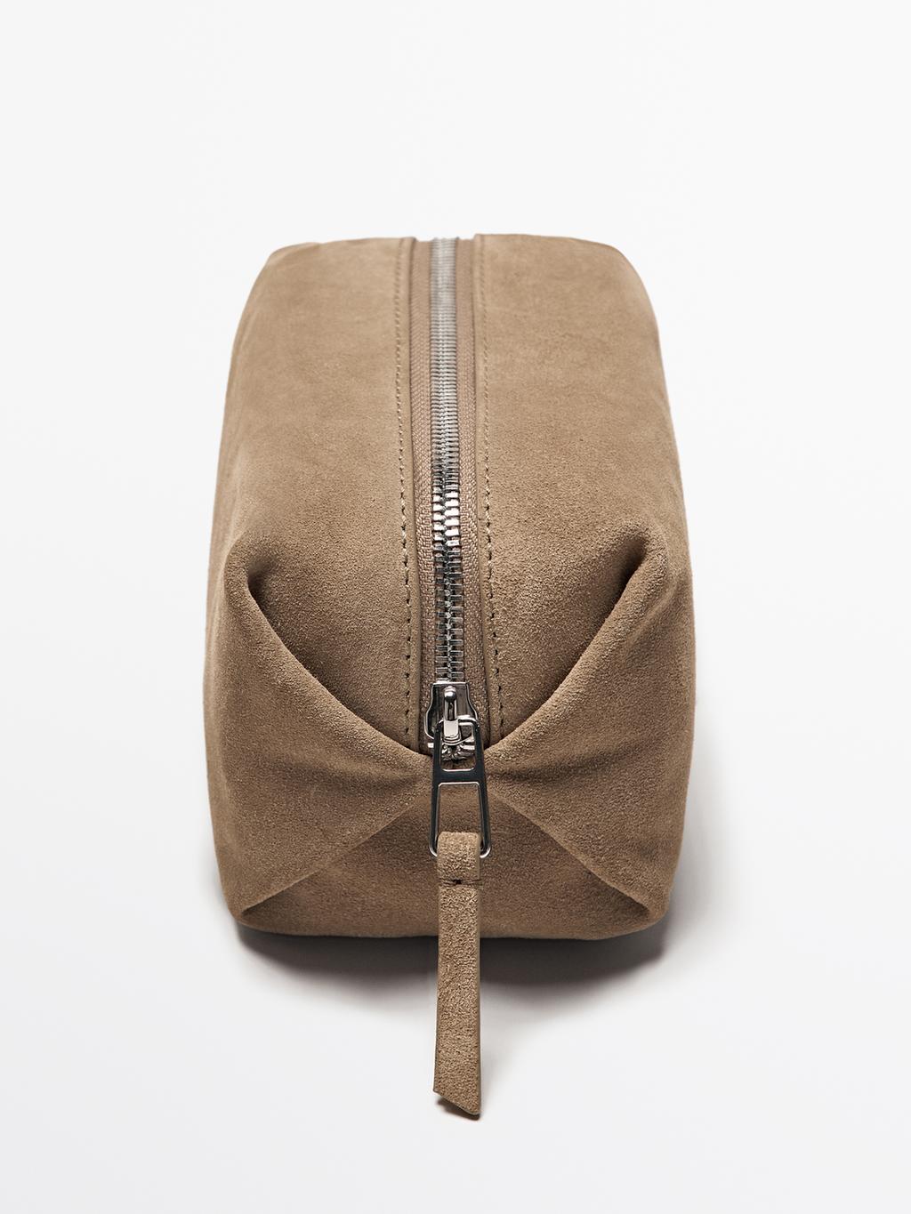 Split leather toiletry bag