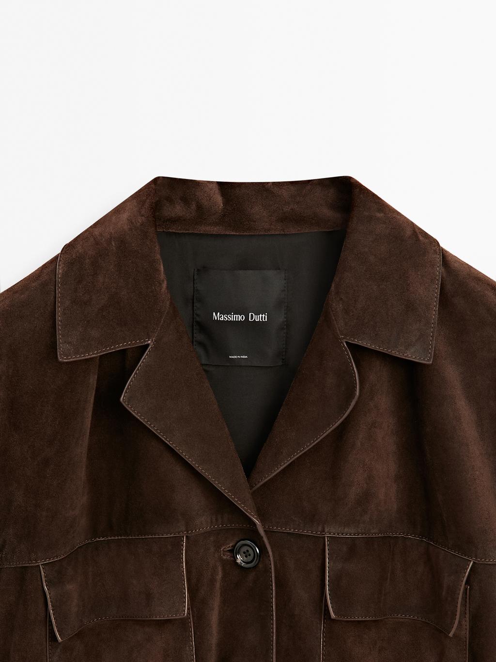 Split suede leather jacket with pockets