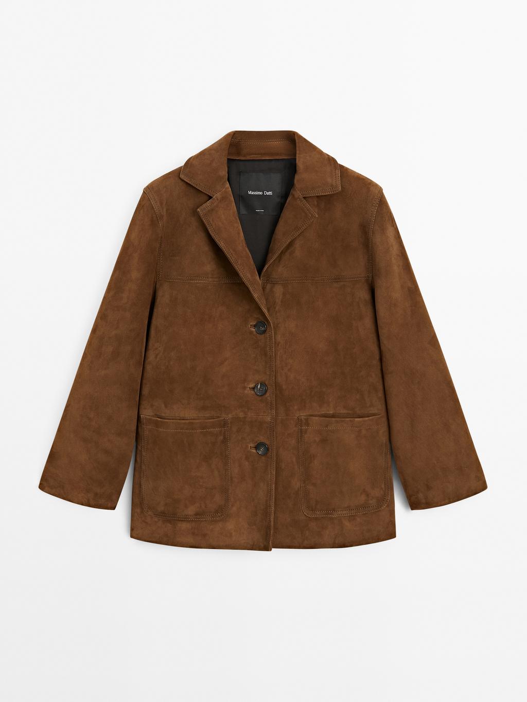 Suede leather blazer with topstitching