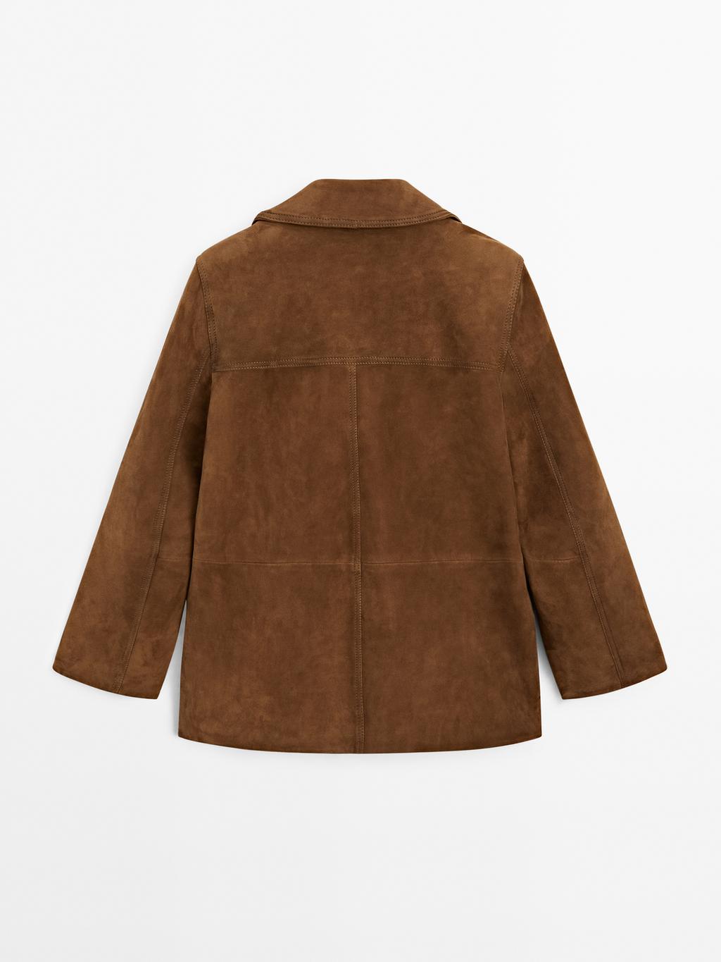 Suede leather blazer with topstitching