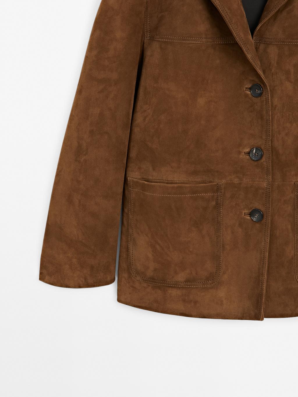 Suede leather blazer with topstitching