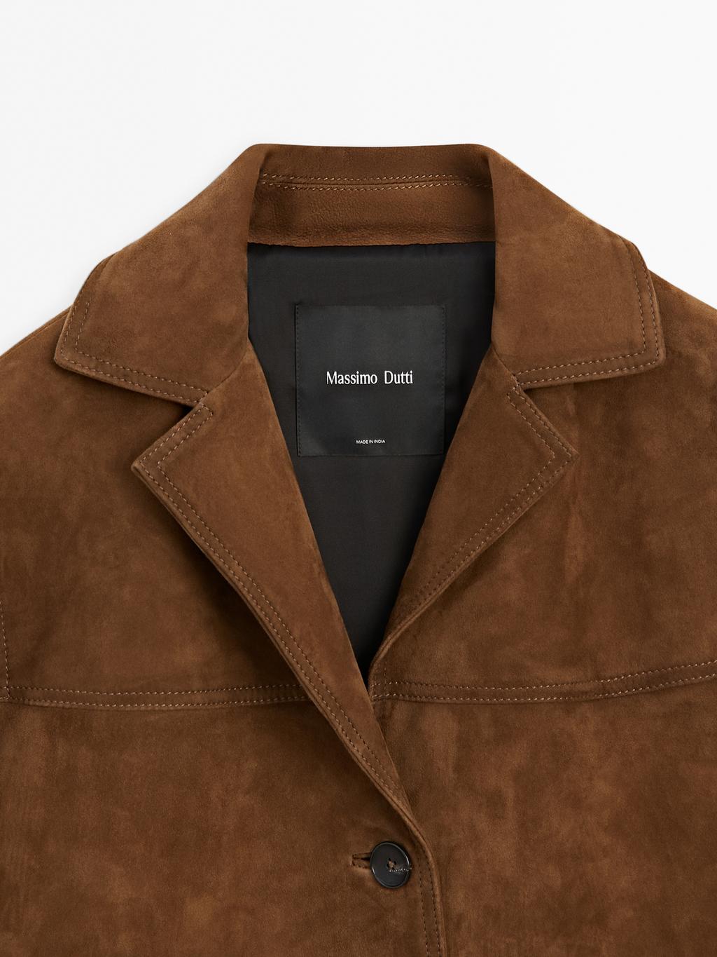 Suede leather blazer with topstitching