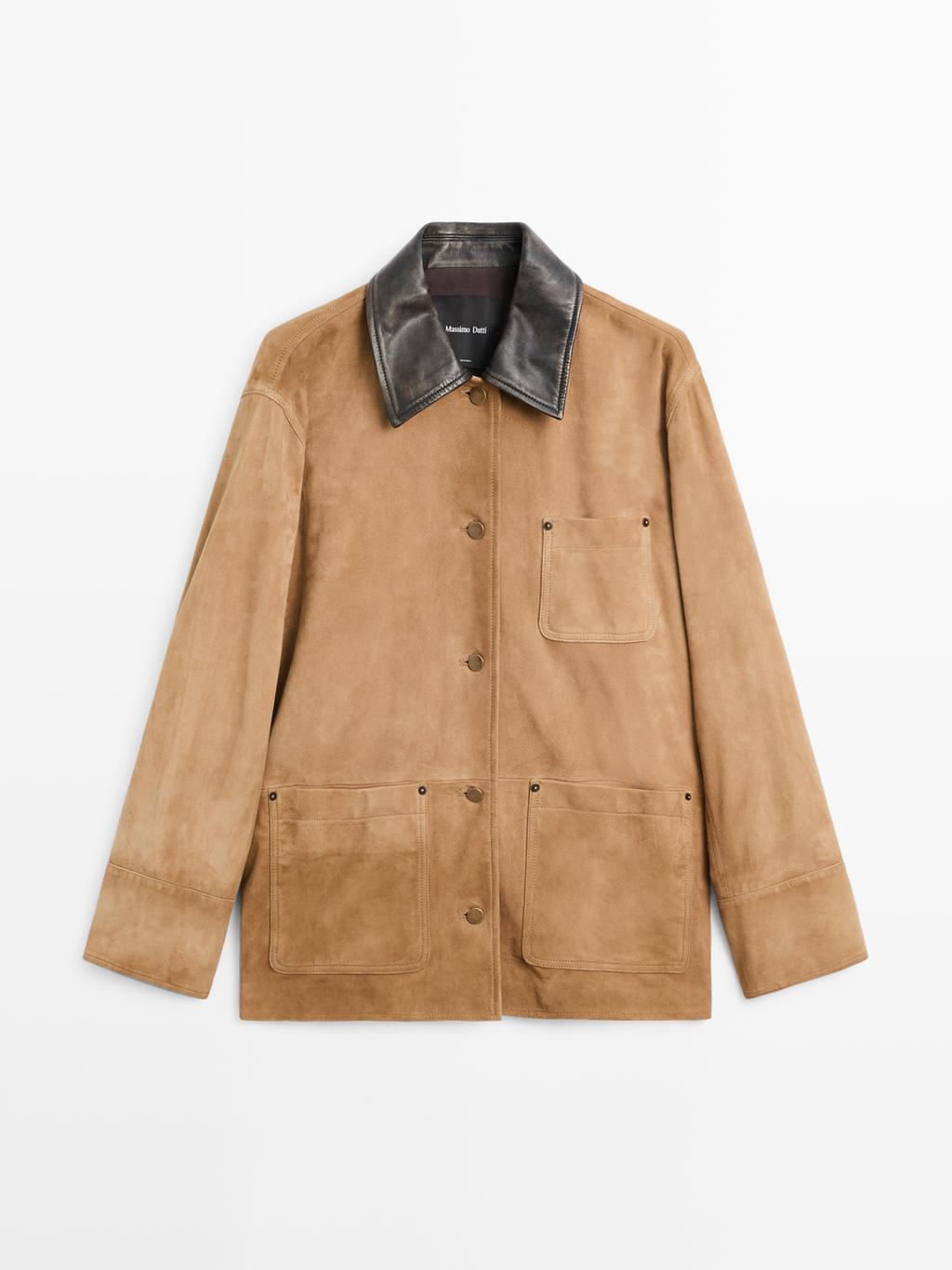 Suede leather jacket with collar detail