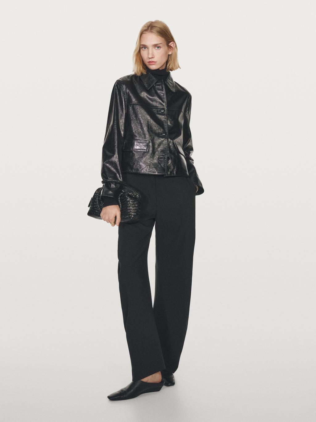 Cropped nappa leather jacket