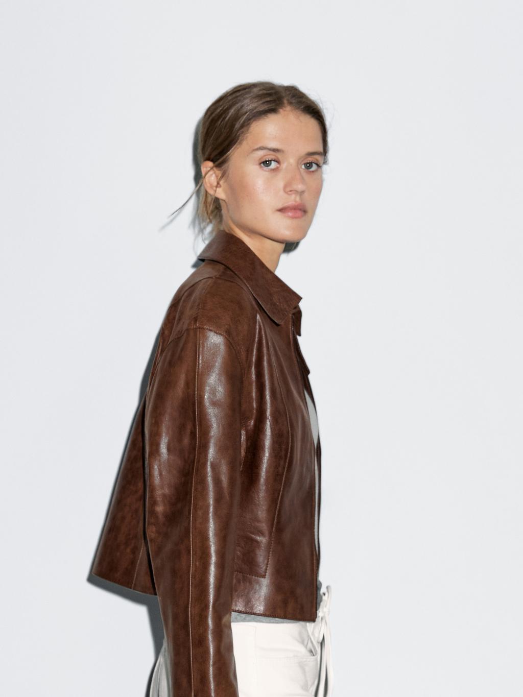 Short nappa leather jacket